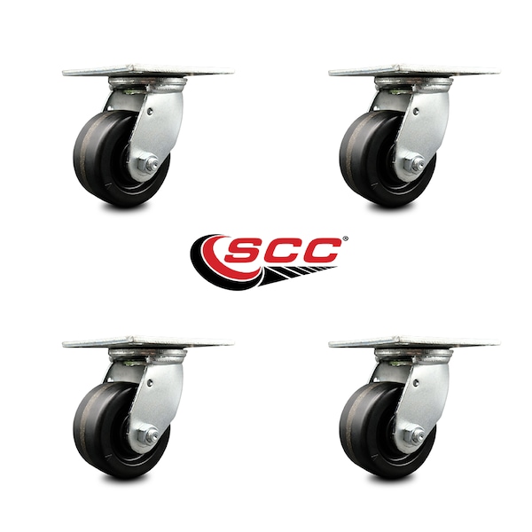 4 Inch Phenolic Wheel with Large Top Plate Swivel Caster, 4PK
